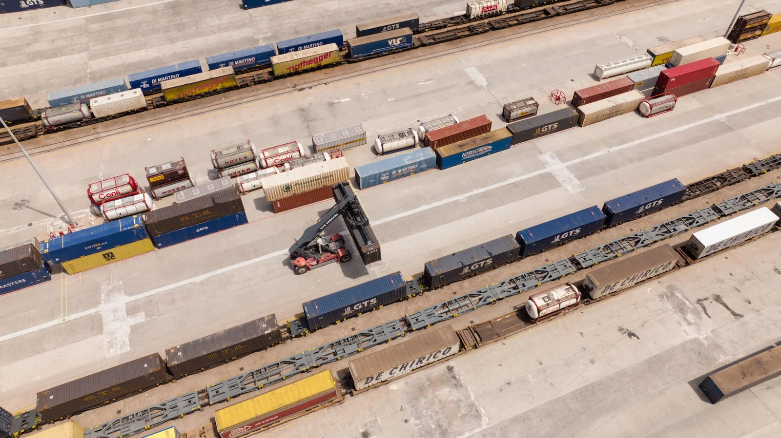 Container handling and rail operations in an intermodal cargo yard